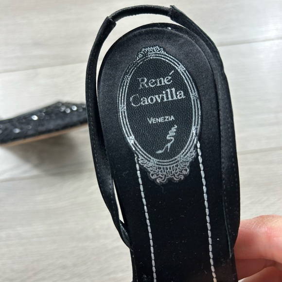 Rene Caovilla Black Sequin Pointed Toe Low Heels - Picture 5 of 13